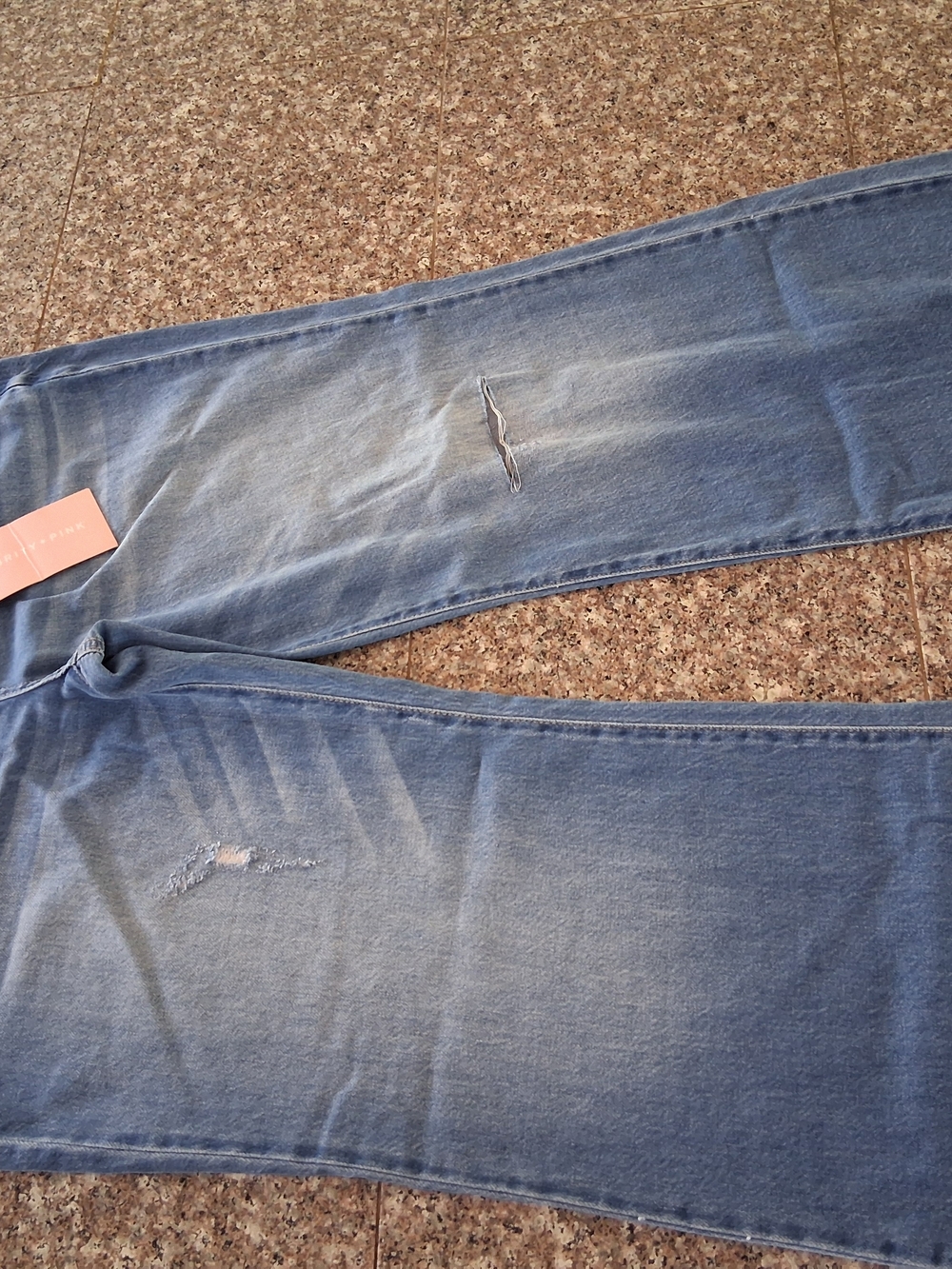 Celebrity Pink Light Blue Distressed Wide Leg Jeans - Picture 13 of 13